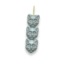 Load image into Gallery viewer, Czech glass cat face beads 10pc alabaster silver 13x11mm
