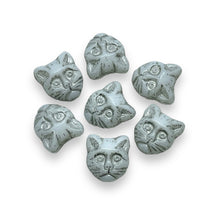 Load image into Gallery viewer, Czech glass cat face beads 10pc alabaster silver 13x11mm
