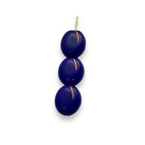 Czech glass plum blueberry fruit beads 10pc matte blue copper 13x11mm