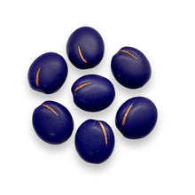Load image into Gallery viewer, Czech glass plum blueberry fruit beads 10pc matte blue copper 13x11mm
