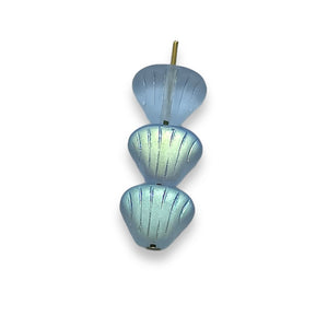 Czech glass scallop clam seashell beads 24pc frosted blue AB 8x7mm