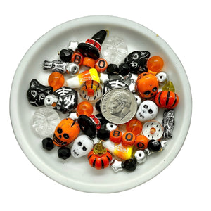 Halloween explosion glass bead mix skulls, cats, pumpkins, owls & more 64pc #2