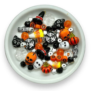 Halloween explosion glass bead mix skulls, cats, pumpkins, owls & more 64pc #2
