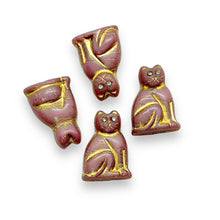 Load image into Gallery viewer, Czech glass large seated cat beads w/rhinestone eyes 4pc pink gold 20mm
