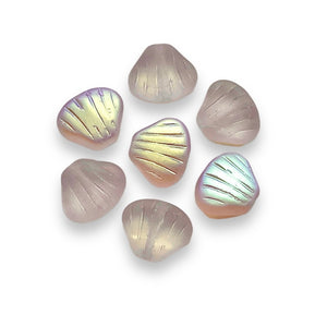 Czech glass scallop clam seashell beads 24pc frosted pink AB 8x7mm