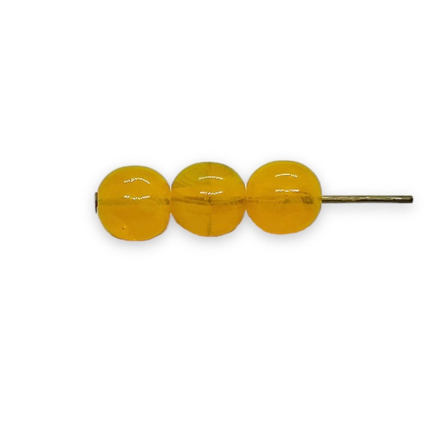 Czech glass round druk beads 50pc marigold yellow 6mm