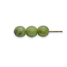 Load image into Gallery viewer, Czech glass round druk beads 50pc light green picasso 6mm
