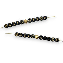 Load image into Gallery viewer, Czech glass Halloween BASIC WITCH word letter beads 2 sets (22pc) black gold side drill

