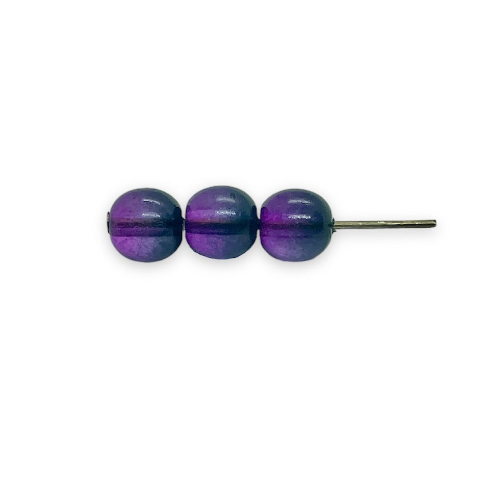 Czech glass round druk beads 50pc purple with pink 6mm