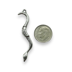 Articulated moving snake charm pendant 2pc silver pewter 51mm