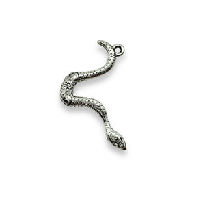 Articulated moving snake charm pendant 2pc silver pewter 51mm