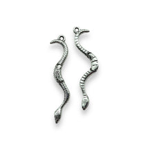 Load image into Gallery viewer, Articulated moving snake charm pendant 2pc silver pewter 51mm
