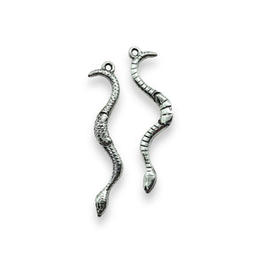 Articulated moving snake charm pendant 2pc silver pewter 51mm