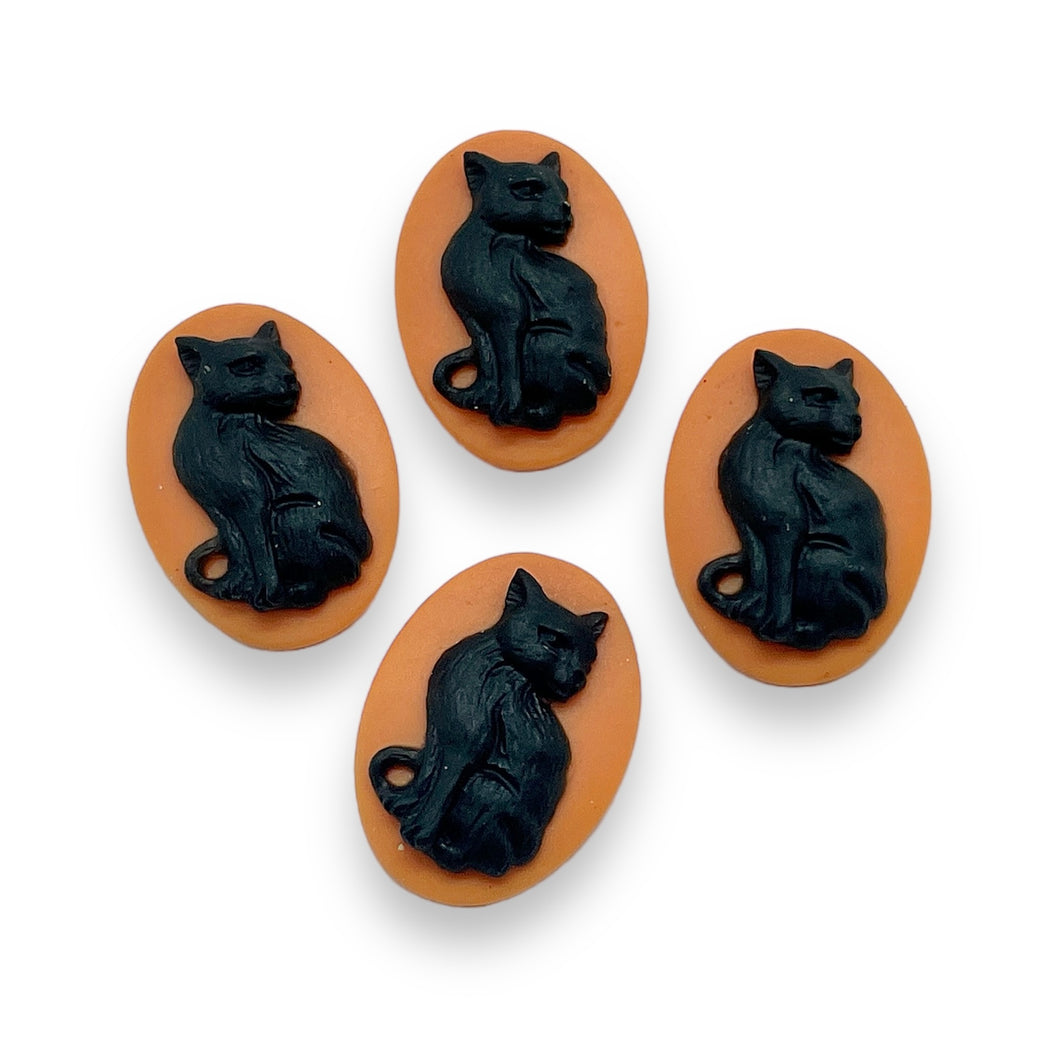 Halloween Black Cat Flatback Cabochon Acrylic 4pc 18x13mm oval orange