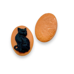 Halloween Black Cat Flatback Cabochon Acrylic 4pc 18x13mm oval orange