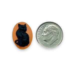 Halloween Black Cat Flatback Cabochon Acrylic 4pc 18x13mm oval orange