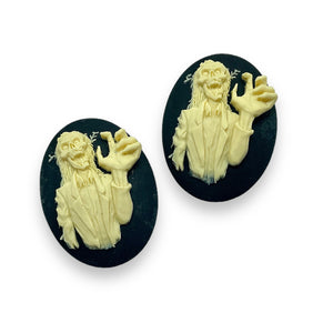 Halloween zombie flatback Cabochon Cameo Resin 2pc black ivory 40x30mm