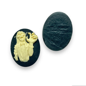 Halloween zombie flatback Cabochon Cameo Resin 2pc black ivory 40x30mm