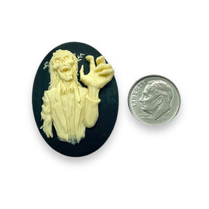 Halloween zombie flatback Cabochon Cameo Resin 2pc black ivory 40x30mm