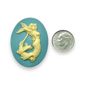 Mermaid flatback Cabochon Cameo Resin 2pc blue ivory 40x30mm