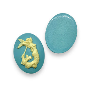 Mermaid flatback Cabochon Cameo Resin 2pc blue ivory 40x30mm