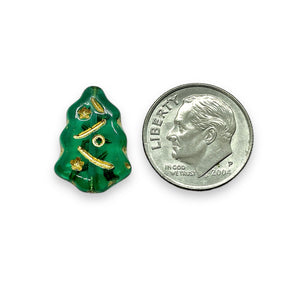 Czech glass Christmas tree beads 10pc translucent emerald green gold #3