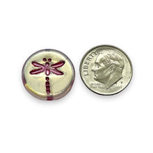 Load image into Gallery viewer, Czech glass dragonfly coin beads pink AB 17mm 6pc
