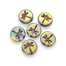 Load image into Gallery viewer, Czech glass dragonfly coin beads pink AB 17mm 6pc
