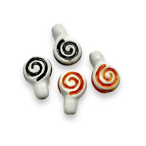 Tiny Halloween lollipop beads 4pc Peruvian ceramic orange black mix 14x9mm