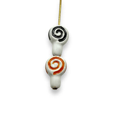 Load image into Gallery viewer, Tiny Halloween lollipop beads 4pc Peruvian ceramic orange black mix 14x9mm
