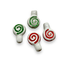 Load image into Gallery viewer, Tiny Christmas lollipop beads Peruvian ceramic 4pc red green mix 14x9mm
