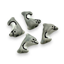 Load image into Gallery viewer, Tiny gray dolphin beads Peruvian ceramic 4pc 15x9mm
