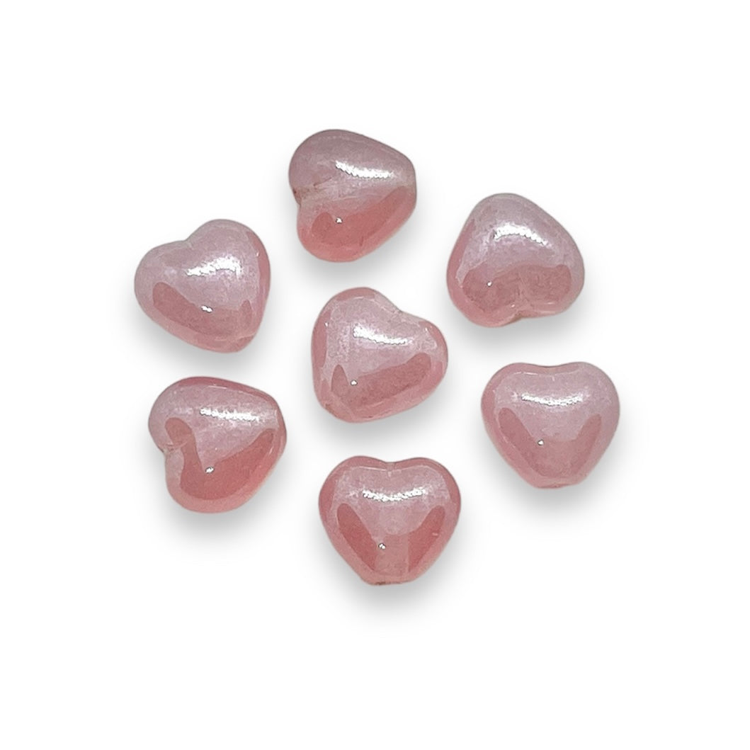 Czech glass tiny heart beads 50pc cool pale pink luster 6mm