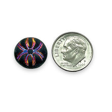 Load image into Gallery viewer, Czech glass Halloween spider coin beads 10pc black sliperit 13x7mm
