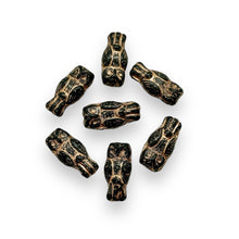 Load image into Gallery viewer, Czech glass small owl beads 15pc jet black copper 15x7mm
