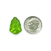 Load image into Gallery viewer, Czech glass Christmas tree beads 10pc translucent green AB 17x12mm
