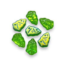 Load image into Gallery viewer, Czech glass Christmas tree beads 10pc translucent green AB 17x12mm
