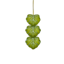 Load image into Gallery viewer, Czech glass maple leaf beads 15pc frosted green olivine silver 13x11mm
