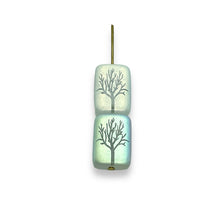Load image into Gallery viewer, Czech glass rectangle laser tattoo winter tree beads 8pc crystal AB 15x11mm
