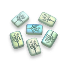Load image into Gallery viewer, Czech glass rectangle laser tattoo winter tree beads 8pc crystal AB 15x11mm
