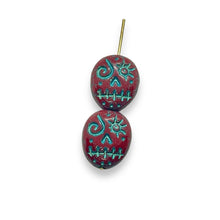 Load image into Gallery viewer, Czech glass voodoo zombie skull beads 6pc red blue 16x13mm
