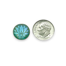 Load image into Gallery viewer, Czech glass laser tattoo lotus flower coin beads 8pc blue picasso AB 14mm
