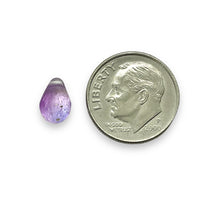 Load image into Gallery viewer, Czech glass etched teardrop beads 25pc crystal purple gold 9x6mm #3
