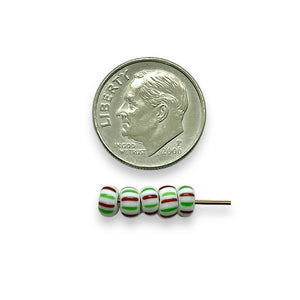 Czech glass Christmas peppermint green red white striped 5/0 seed beads 20g