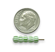 Load image into Gallery viewer, Czech glass Christmas peppermint green white striped 7/0 seed beads 20g
