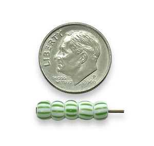 Czech glass Christmas peppermint green white striped 7/0 seed beads 20g