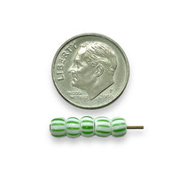 Load image into Gallery viewer, Czech glass Christmas peppermint green white striped 5/0 seed beads 20g
