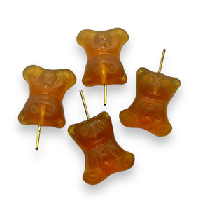 Czech glass squishy candy teddy bear wired pendants/charms 4pc frosted brown