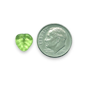 Czech glass heart leaf beads 30pc translucent peridot green 9mm