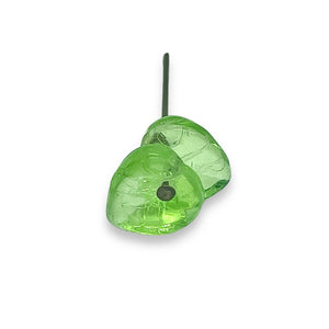Czech glass heart leaf beads 30pc translucent peridot green 9mm